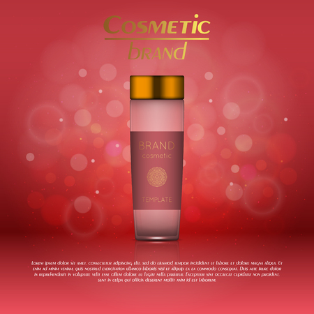 Vector 3D cosmetic illustration on a soft light blurred background with bokeh. Beauty realistic cosmetic product design templateのイラスト素材