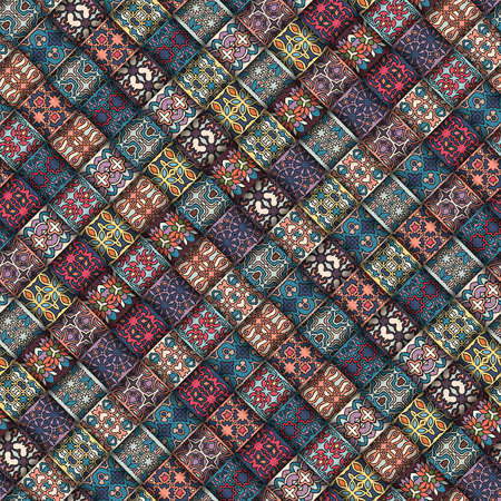 Colorful vintage  pattern with floral and mandala elements.のイラスト素材