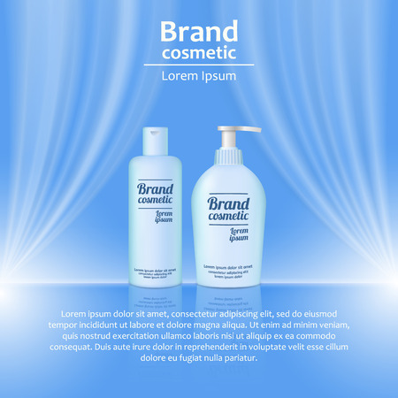 3D realistic cosmetic bottle ads template. Cosmetic brand advertising concept design with wavy light abstract background.のイラスト素材