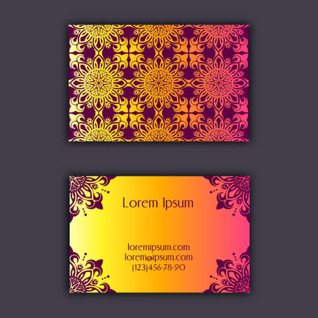 Luxury business cards with floral mandala ornament. Vintage decorative elements.のイラスト素材