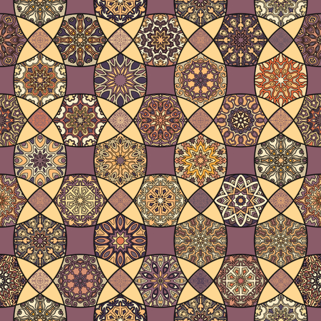 Colorful vintage seamless pattern with floral and mandala elements.Hand drawn background. Can be used for fabric, wallpaper, tile, wrapping, covers and carpet. Islam, Arabic, Indian, ottoman motifs.のイラスト素材