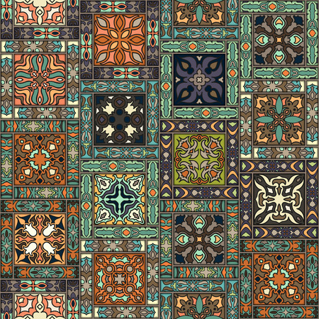 Colorful vintage seamless pattern with floral and mandala elements.Hand drawn background. Can be used for fabric, wallpaper, tile, wrapping, covers and carpet. Islam, Arabic, Indian, ottoman motifs.のイラスト素材