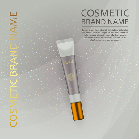 A Vector 3D cosmetic illustration on a soft light waves background . Beauty realistic cosmetic product design templateのイラスト素材