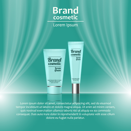 3D realistic cosmetic bottle ads template. Cosmetic brand advertising concept design with wavy light abstract background.のイラスト素材