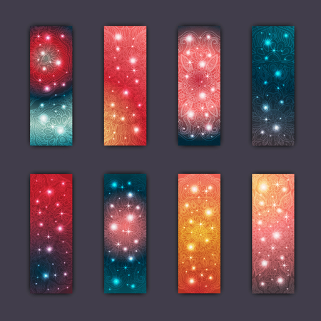 Banner card set with floral glowing decorative mandala elements background. Tribal,ethnic,Indian, Islam, Arabic, ottoman motifs.のイラスト素材