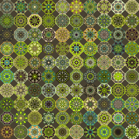 Colorful vintage seamless pattern with floral and mandala elements.のイラスト素材