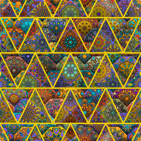 Colorful vintage seamless pattern with floral and mandala elements.のイラスト素材