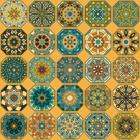 Colorful vintage seamless pattern with floral and mandala elements.Hのイラスト素材