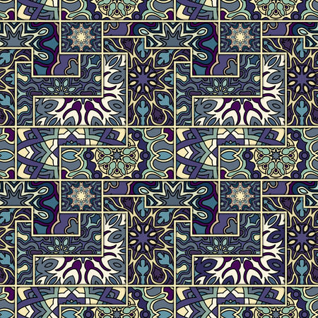 Colorful vintage seamless pattern with floral and mandala elements.Hand drawn background. Can be used for fabric, wallpaper, tile, wrapping, covers and carpet.のイラスト素材