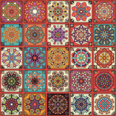Colorful vintage seamless pattern with floral and mandala elements.Hand drawn background. Can be used for fabric, wallpaper, tile, wrapping, covers and carpet. Islam, Arabic, Indian, ottoman motifs.のイラスト素材