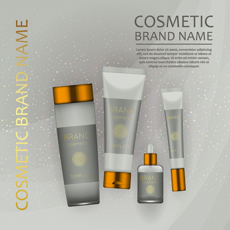 Vector 3D cosmetic illustration on a soft light waves background . Beauty realistic cosmetic product design templateのイラスト素材