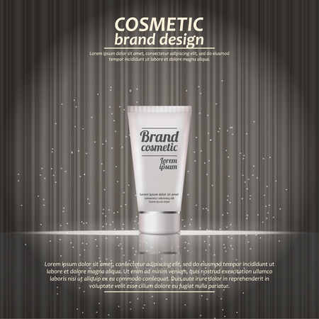 3D realistic cosmetic bottle ads template. Cosmetic brand advertising concept design with glowing sparkles on abstract texture background.のイラスト素材