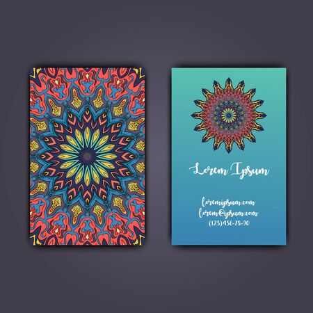 Luxury business cards with floral mandala ornament. Vintage decorative elements.のイラスト素材
