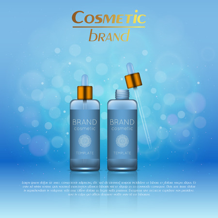 Vector 3D cosmetic illustration on a soft light blurred background with bokeh. Beauty realistic cosmetic product design templateのイラスト素材