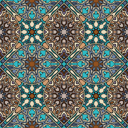 Colorful vintage seamless pattern with floral and mandala elements.Hand drawn background. Can be used for fabric, wallpaper, tile, wrapping, covers and carpet. Islam, Arabic, Indian, ottoman motifs.のイラスト素材
