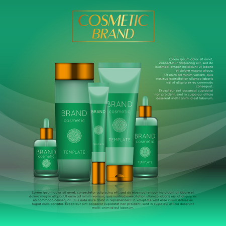 Vector 3D cosmetic illustration on a soft light waves background . Beauty realistic cosmetic product design templateのイラスト素材