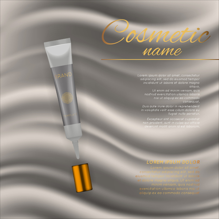 Vector 3D cosmetic illustration on a soft silk background. Beauty realistic cosmetic product design templateのイラスト素材