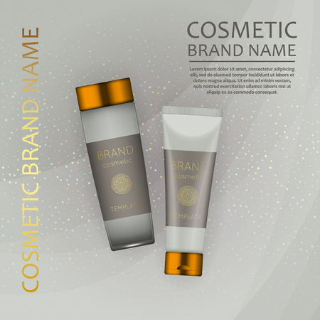 A Vector 3D cosmetic illustration on a soft light waves background . Beauty realistic cosmetic product design templateのイラスト素材