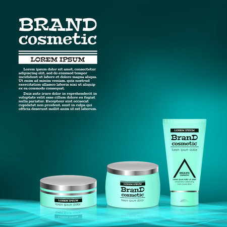 3D realistic cosmetic bottle ads template. Cosmetic brand advertising concept design with abstract glowing waves.のイラスト素材