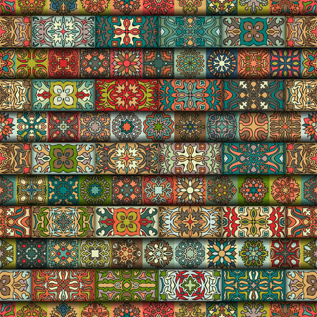 Colorful vintage seamless pattern with floral and mandala elements.Hand drawn background. Can be used for fabric, wallpaper, tile, wrapping, covers and carpet. Islam, Arabic, Indian, ottoman motifs.のイラスト素材