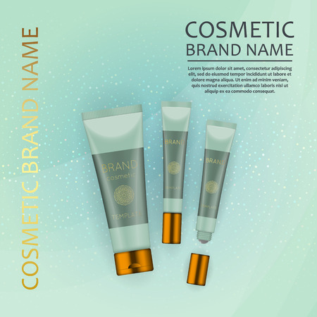 Vector 3D cosmetic illustration on a soft light waves background . Beauty realistic cosmetic product design templateのイラスト素材