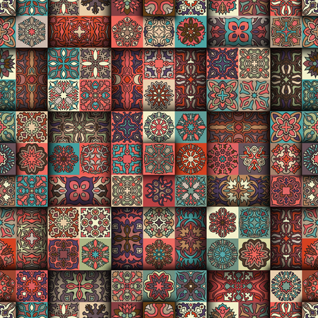 Colorful vintage seamless pattern with floral and mandala elements.Hand drawn background. Can be used for fabric, wallpaper, tile, wrapping, covers and carpet. Islam, Arabic, Indian, ottoman motifs.のイラスト素材