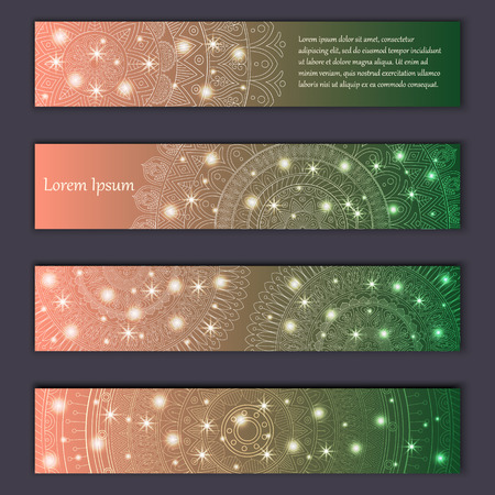 Banner card set with floral glowing decorative mandala elements background.のイラスト素材