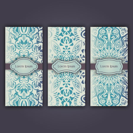 Set of luxury pages set with mandala ornament illustration concept, decorative retro greeting card or invitation design.のイラスト素材