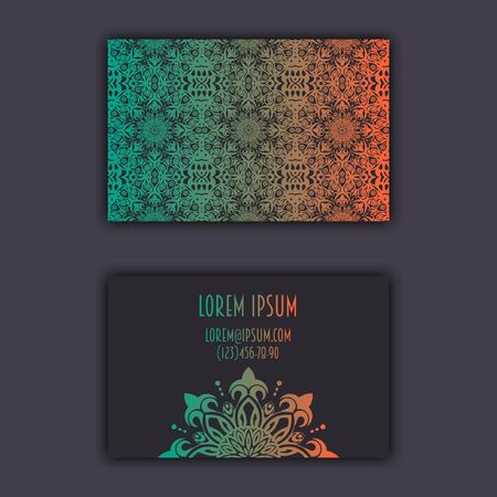 Luxury business cards with floral mandala ornament, Vintage decorative elements.のイラスト素材