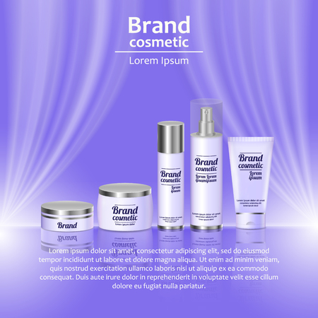 3D realistic cosmetic bottle ads template. Cosmetic brand advertising concept design with wavy light abstract background.のイラスト素材