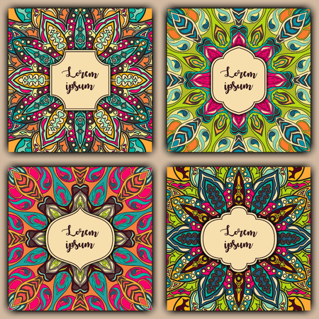 Set of mandala background cards. Vintage elements. Vector decorative retro greeting card or invitation design.のイラスト素材