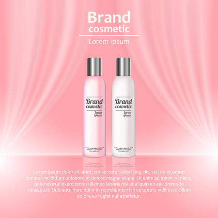 3D realistic cosmetic bottle ads template. Cosmetic brand advertising concept design with wavy light abstract background.のイラスト素材