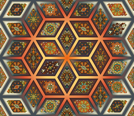 Colorful vintage seamless pattern with floral and mandala elements.Hand drawn background. Can be used for fabric, wallpaper, tile, wrapping, covers and carpet. Islam, Arabic, Indian, ottoman motifs.のイラスト素材