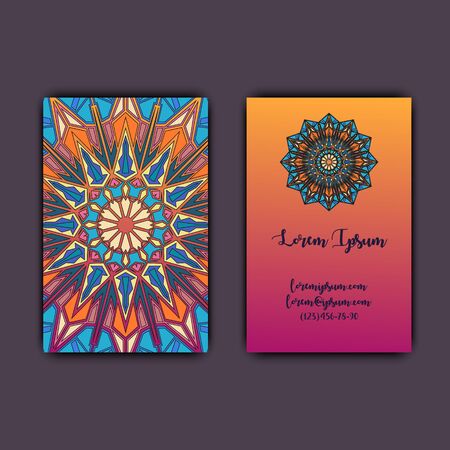 Luxury business cards with floral mandala ornament. Vintage decorative elements.のイラスト素材