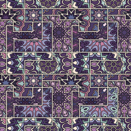 Colorful vintage seamless pattern with floral and mandala elements.Hand drawn background. Can be used for fabric, wallpaper, tile, wrapping, covers and carpet.のイラスト素材