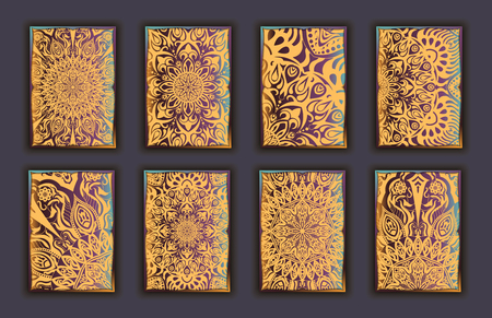 Card set with mosaic lace decorative elements pattern.のイラスト素材