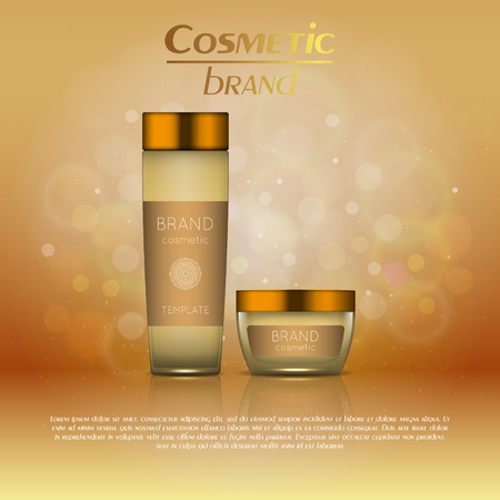 A Vector 3D cosmetic illustration on a soft light blurred background with bokeh. Beauty realistic cosmetic product design templateのイラスト素材