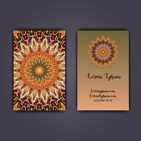 Luxury business cards with floral mandala ornament. Vintage decorative elements.のイラスト素材