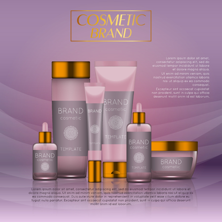 Vector 3D cosmetic illustration on a soft light waves background . Beauty realistic cosmetic product design templateのイラスト素材