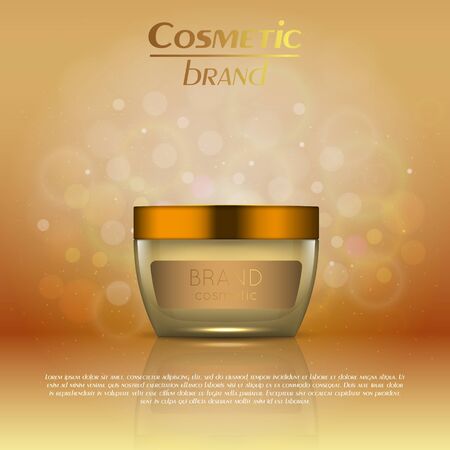 Vector 3D cosmetic illustration on a soft light blurred background with bokeh. Beauty realistic cosmetic product design templateのイラスト素材
