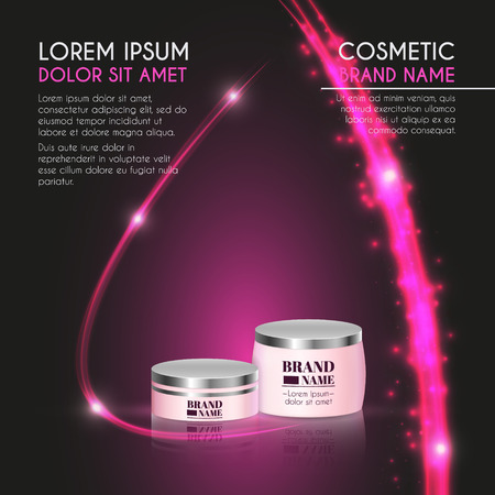3D realistic cosmetic bottle ads template. Cosmetic brand advertising concept design with glowing sparkles and glitters abstract background.のイラスト素材