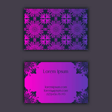 Luxury business cards with floral mandala ornament.のイラスト素材