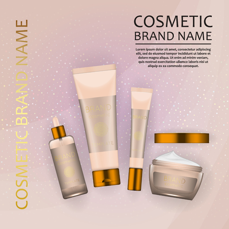 Vector 3D cosmetic illustration on a soft light waves background . Beauty realistic cosmetic product design templateのイラスト素材