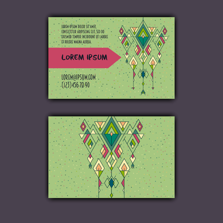 Vector ethnic business card template with tribal geometric element.のイラスト素材