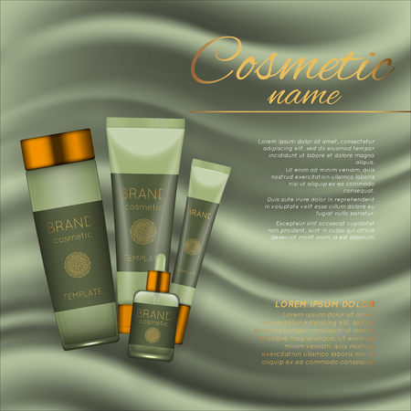A Vector 3D cosmetic illustration on a soft silk background. Beauty realistic cosmetic product design templateのイラスト素材