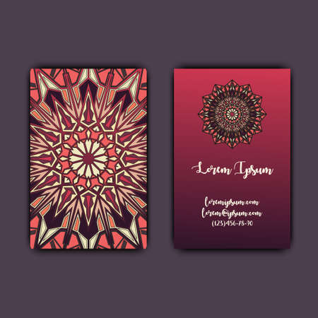 Luxury business cards with floral mandala ornament. Vintage decorative elements.のイラスト素材