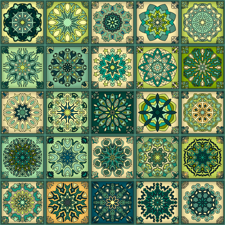 Colorful vintage seamless pattern with floral and mandala elements.Hand drawn background. Can be used for fabric, wallpaper, tile, wrapping, covers and carpet. Islam, Arabic, Indian, ottoman motifs.のイラスト素材