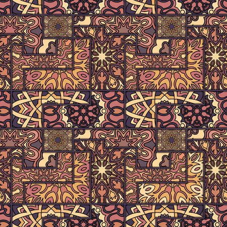 Colorful vintage seamless pattern with floral and mandala elements.Hand drawn background. Can be used for fabric, wallpaper, tile, wrapping, covers and carpet. Islam, Arabic, Indian, ottoman motifs.のイラスト素材