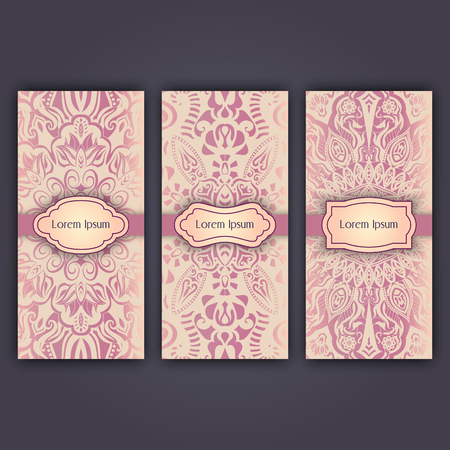 Set of luxury flyer pages set with mandala ornament illustration concept vector decorative retro greeting card or invitation design.のイラスト素材