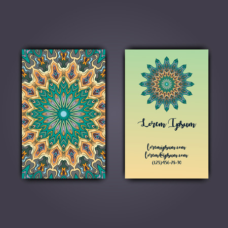 Luxury business cards with floral mandala ornament. Vintage decorative elements.のイラスト素材